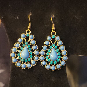 Elegant Blue and Gold Teardrop Earrings